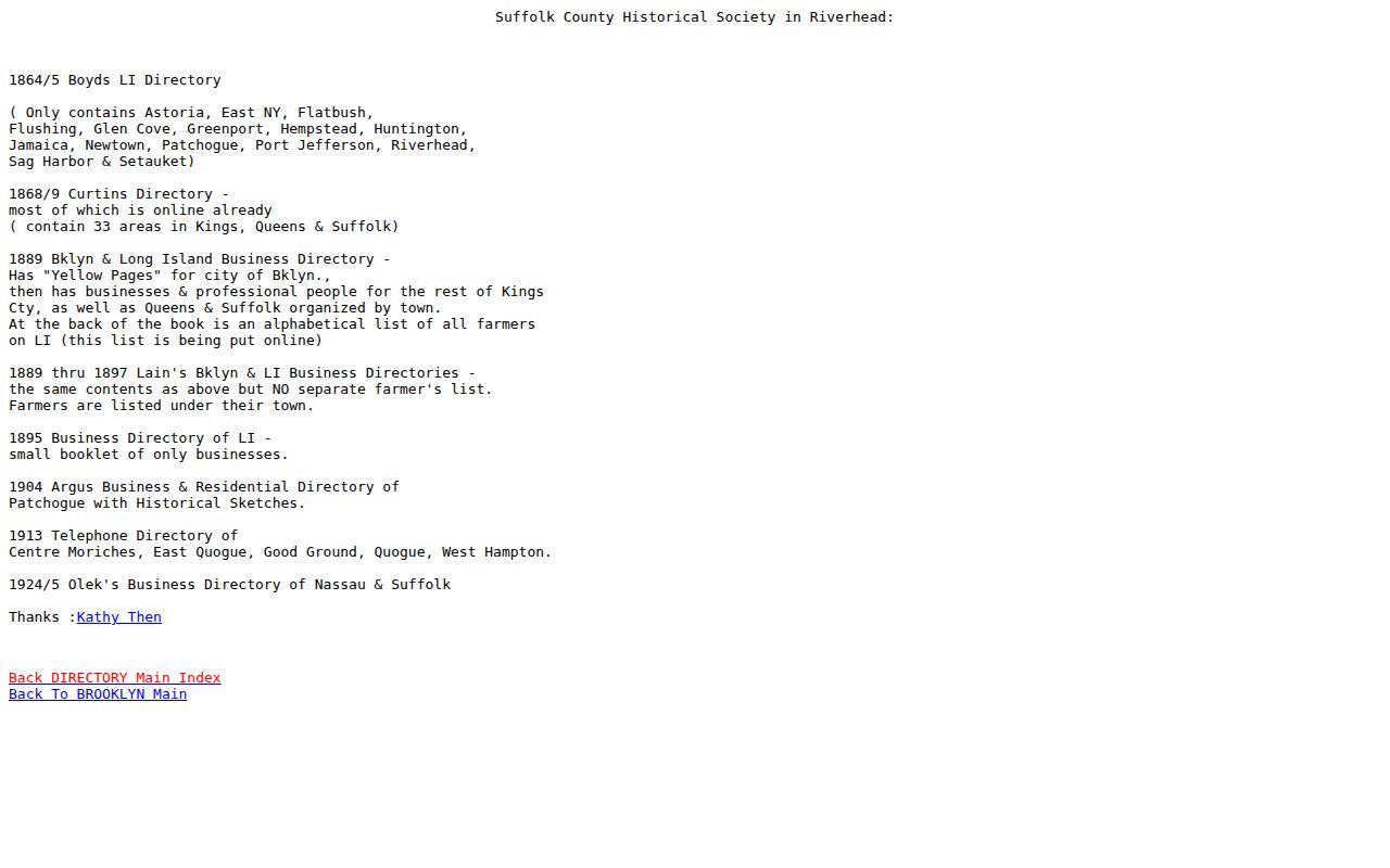 Riverhead city directory holdings list for Suffolk collections