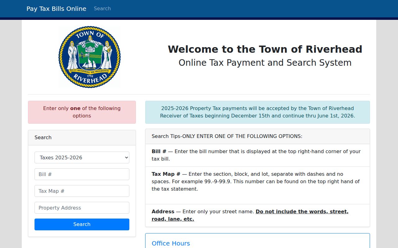 Riverhead residents directory Town tax search fields