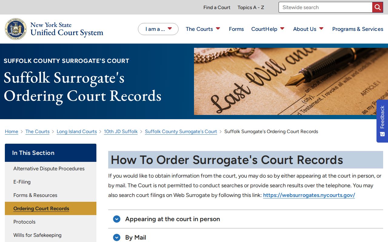 Riverhead resident lookup Suffolk Surrogate's Court records ordering guidance