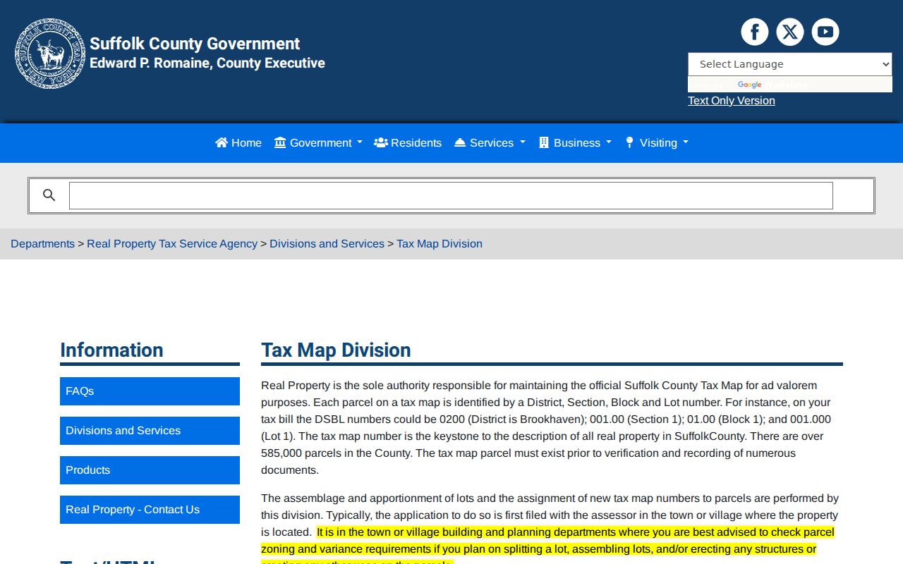 Riverhead street directory Suffolk County DSBL tax map guidance